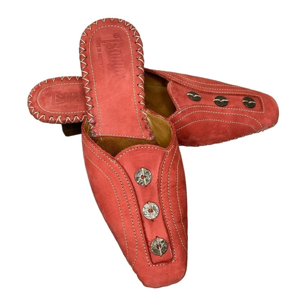 Tsonga Red Suede Button Embellished South African Made Mules 39